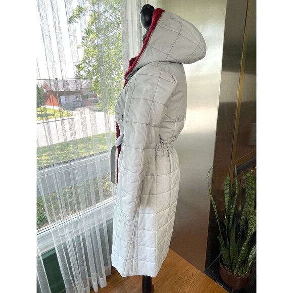 Vintage late 70s early 80s ladies coat, grey and burgundy parka, hooded - Picture 3 of 9